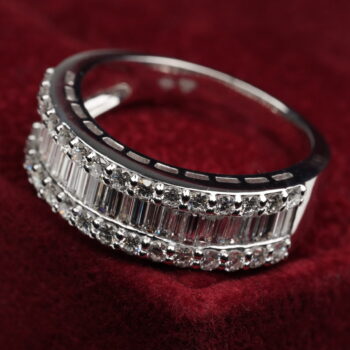 18K White Gold Baguette & Round Cut Diamond Half Eternity Ring