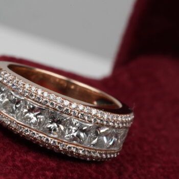 18K Rose Gold Channel Set Princess & Round Diamond Ring